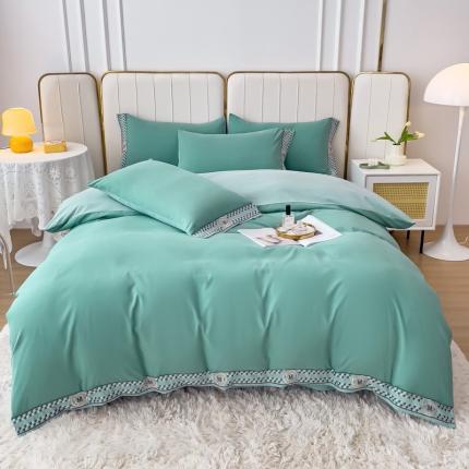 91家纺网 家纺一手货源 找家纺 舒慕 2025新款锦棉千鸟格刺绣单被套单床单四件套梦想系列梦想-湖水绿