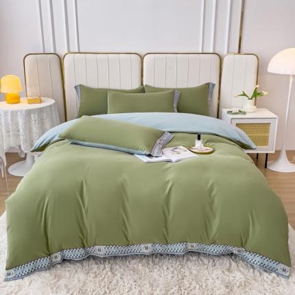 91家纺网 家纺一手货源 找家纺 舒慕 2025新款锦棉千鸟格刺绣单被套单床单四件套梦想系列梦想-抹茶绿