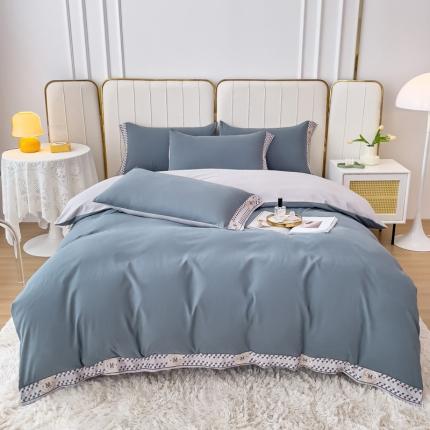 91家纺网 家纺一手货源 找家纺 舒慕 2025新款锦棉千鸟格刺绣单被套单床单四件套梦想系列梦想-星空灰