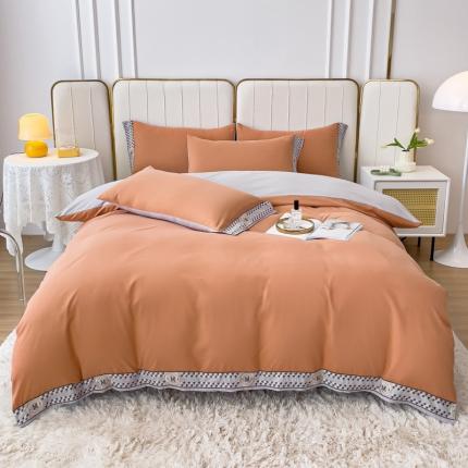 91家纺网 家纺一手货源 找家纺 舒慕 2025新款锦棉千鸟格刺绣单被套单床单四件套梦想系列梦想-胭脂橙