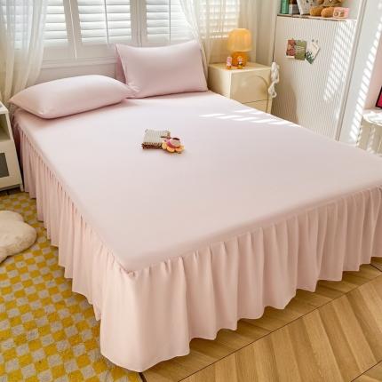 91家纺网 家纺一手货源 找家纺 极梦 2025新款纯色水洗棉磨毛单床裙三件套床垫保护套 淡浅粉