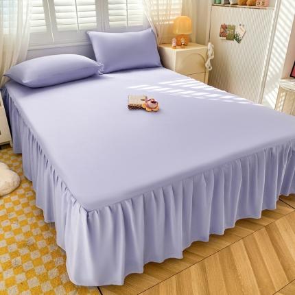 91家纺网 家纺一手货源 找家纺 极梦 2025新款纯色水洗棉磨毛单床裙三件套床垫保护套 淡浅紫