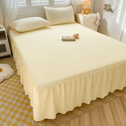 91家纺网 家纺一手货源 找家纺 极梦 2025新款纯色水洗棉磨毛单床裙三件套床垫保护套 浅米黄