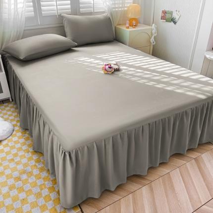 91家纺网 家纺一手货源 找家纺 极梦 2025新款纯色水洗棉磨毛单床裙三件套床垫保护套 深银灰