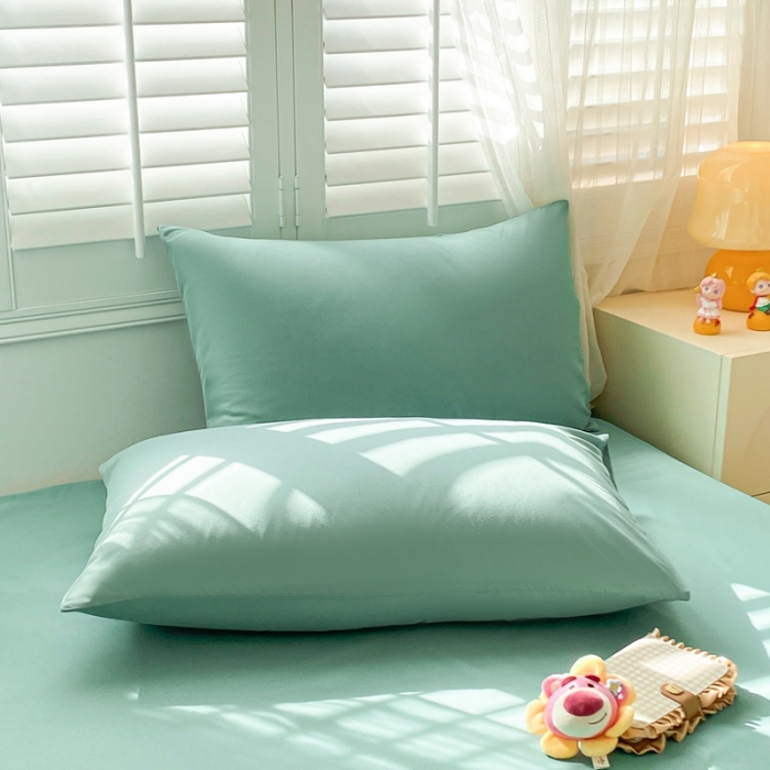 91家纺网 家纺一手货源 找家纺 极梦 2025新款纯色水洗棉磨毛单床裙三件套床垫保护套 薄荷绿