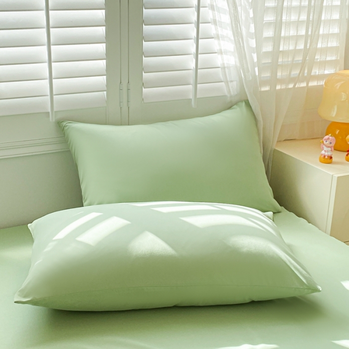 91家纺网 家纺一手货源 找家纺 极梦 2025新款纯色水洗棉磨毛单床裙三件套床垫保护套 草绿色