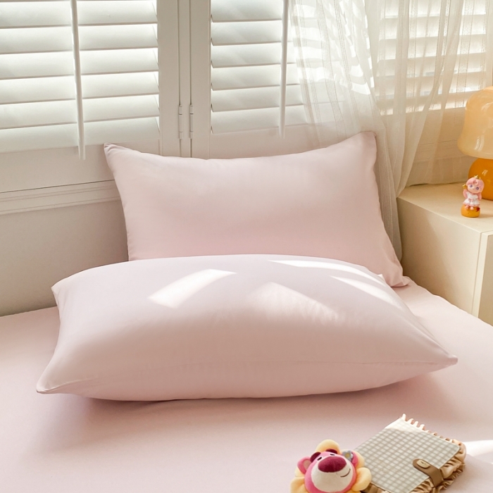 91家纺网 家纺一手货源 找家纺 极梦 2025新款纯色水洗棉磨毛单床裙三件套床垫保护套 淡浅粉