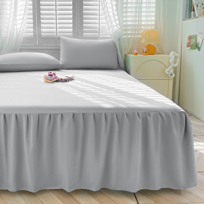 91家纺网 家纺一手货源 找家纺 极梦 2025新款纯色水洗棉磨毛单床裙三件套床垫保护套 淡浅灰