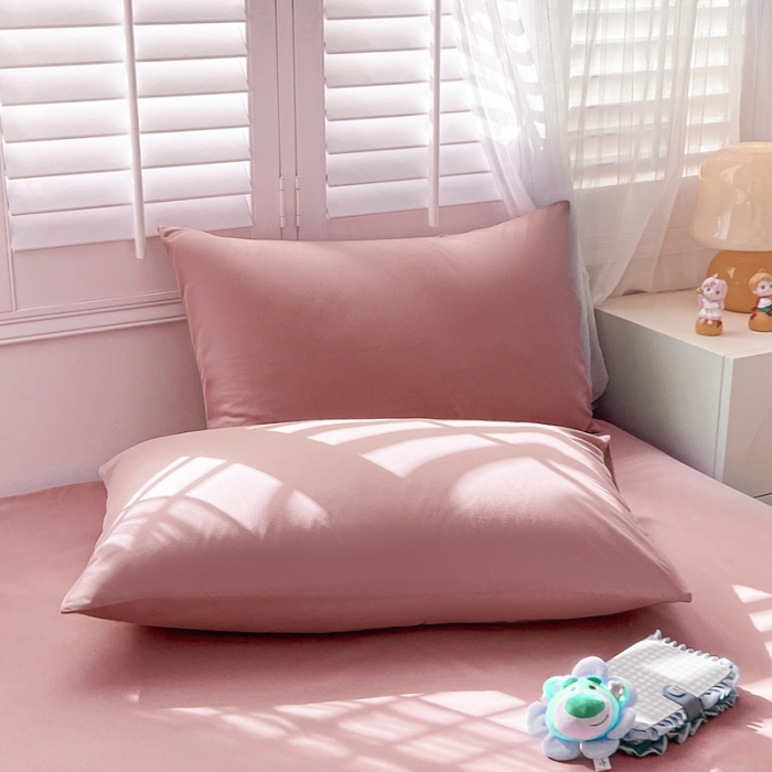 91家纺网 家纺一手货源 找家纺 极梦 2025新款纯色水洗棉磨毛单床裙三件套床垫保护套 豆沙藕