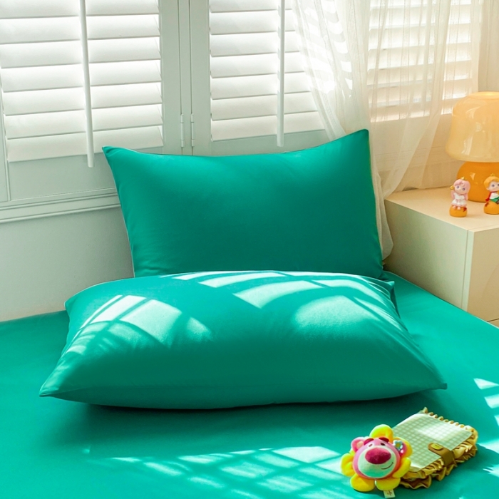 91家纺网 家纺一手货源 找家纺 极梦 2025新款纯色水洗棉磨毛单床裙三件套床垫保护套 湖绿蓝