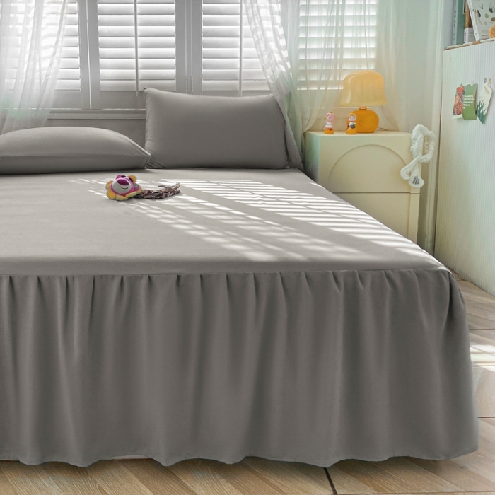 91家纺网 家纺一手货源 找家纺 极梦 2025新款纯色水洗棉磨毛单床裙三件套床垫保护套 深银灰