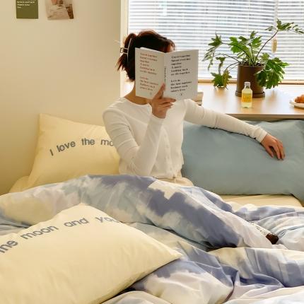 91家纺网 家纺一手货源 找家纺 山茶家纺 2023新款月亮系列全棉四件套 月亮-黄蓝