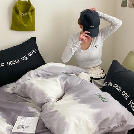 91家纺网 家纺一手货源 找家纺 山茶家纺 2023新款月亮系列全棉四件套 月亮-灰黑