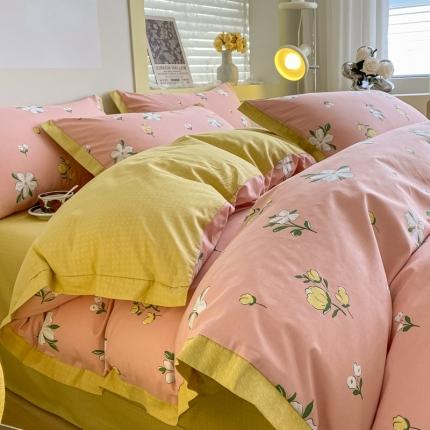 91家纺网 家纺一手货源 找家纺 新印象 2023新款生态磨毛印花四件套 粉黛桃花