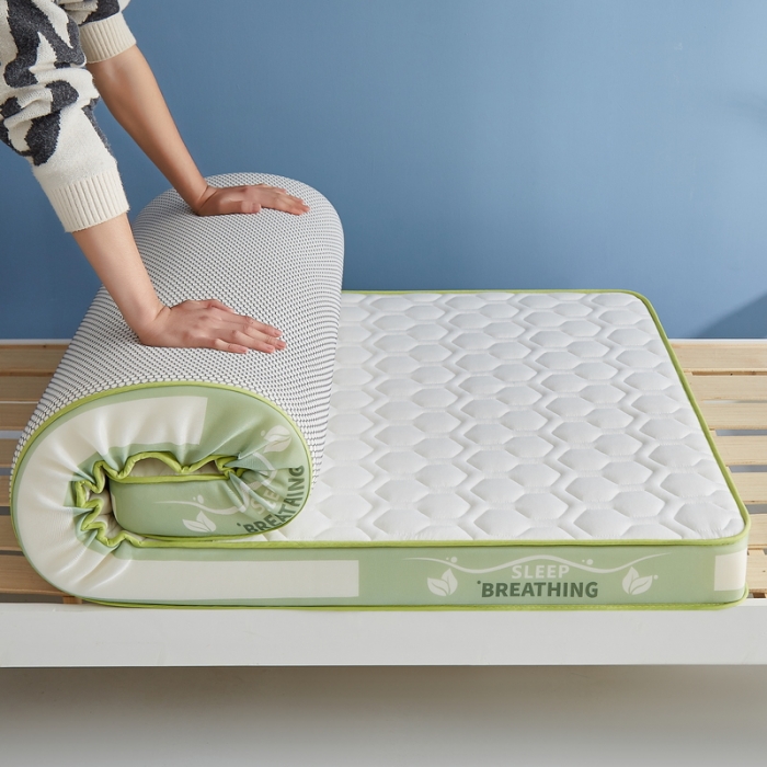 91家纺网 家纺一手货源 找家纺 迪乐妮 2023铂金棉记忆棉炫彩乳胶立体床垫 薄荷绿-白色