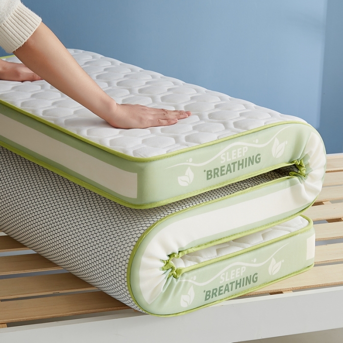 91家纺网 家纺一手货源 找家纺 迪乐妮 2023铂金棉记忆棉炫彩乳胶立体床垫 薄荷绿-白色