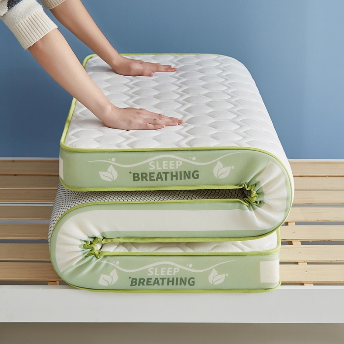 91家纺网 家纺一手货源 找家纺 迪乐妮 2023铂金棉记忆棉炫彩乳胶立体床垫 薄荷绿-白色