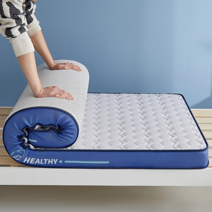 91家纺网 家纺一手货源 找家纺 迪乐妮 2023铂金棉记忆棉炫彩乳胶立体床垫 普信蓝边-灰色