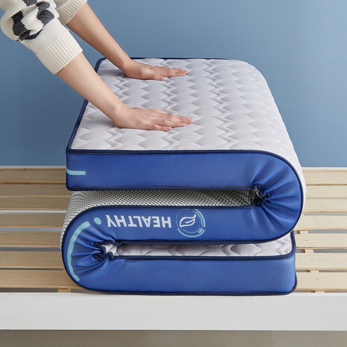 91家纺网 家纺一手货源 找家纺 迪乐妮 2023铂金棉记忆棉炫彩乳胶立体床垫 普信蓝边-灰色