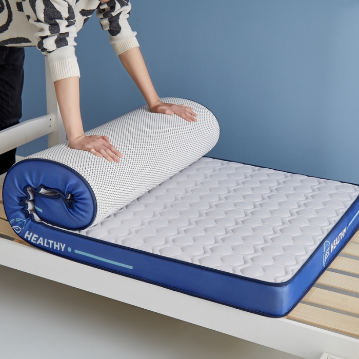 91家纺网 家纺一手货源 找家纺 迪乐妮 2023铂金棉记忆棉炫彩乳胶立体床垫 普信蓝边-灰色