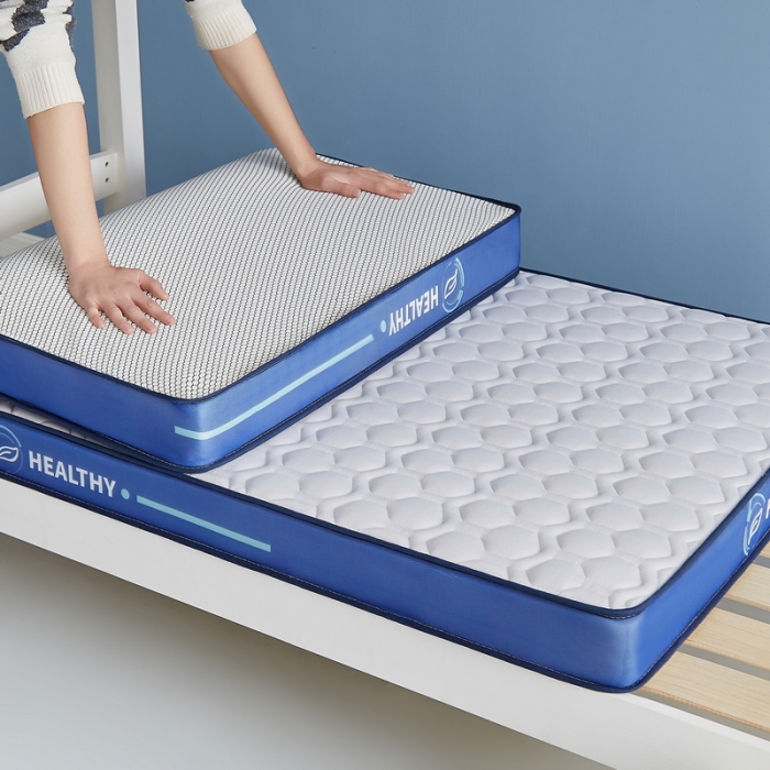 91家纺网 家纺一手货源 找家纺 迪乐妮 2023铂金棉记忆棉炫彩乳胶立体床垫 普信蓝边-灰色