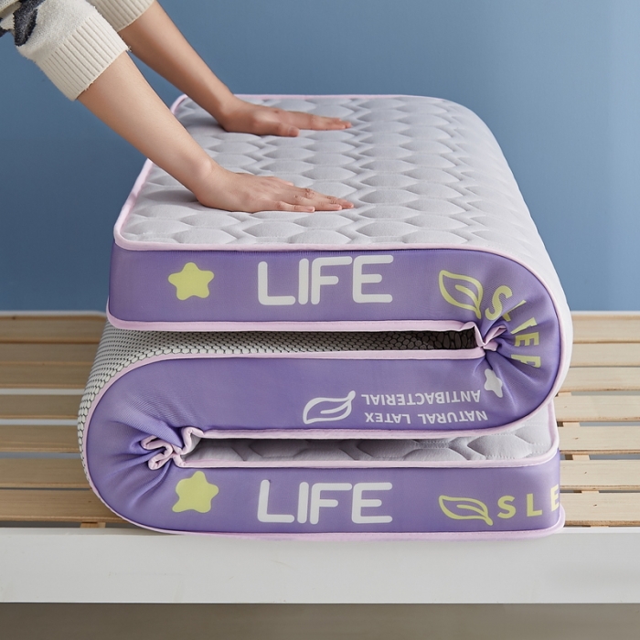 91家纺网 家纺一手货源 找家纺 迪乐妮 2023铂金棉记忆棉炫彩乳胶立体床垫 香芋紫-灰色