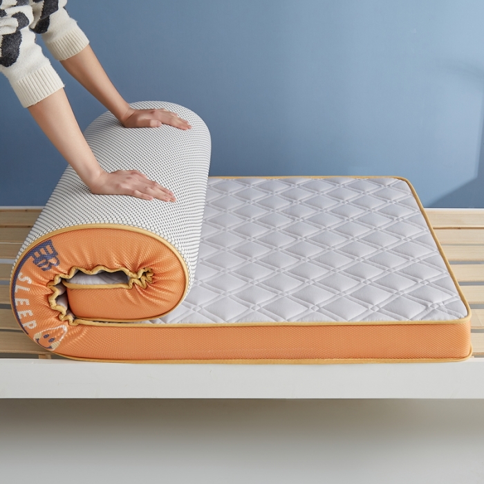 91家纺网 家纺一手货源 找家纺 迪乐妮 2023铂金棉记忆棉炫彩乳胶立体床垫 元气橙-灰色