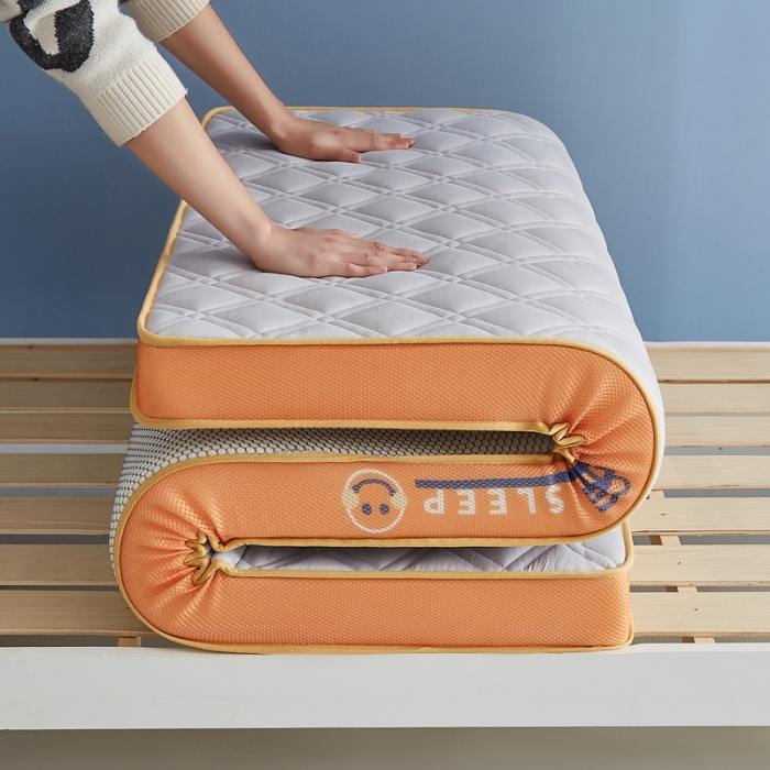 91家纺网 家纺一手货源 找家纺 迪乐妮 2023铂金棉记忆棉炫彩乳胶立体床垫 元气橙-灰色