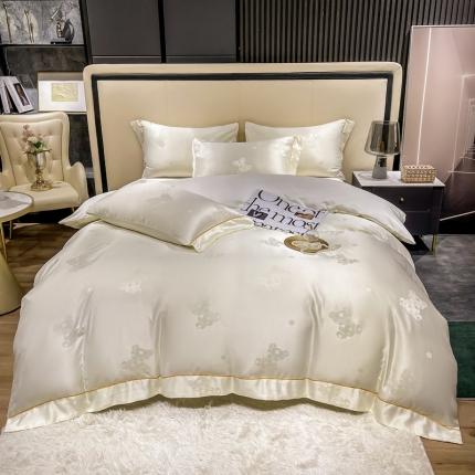 91家纺网 家纺一手货源 找家纺 经年 2023年潮流熊60S贡缎提花水洗真丝天丝四件套 潮流熊-米白