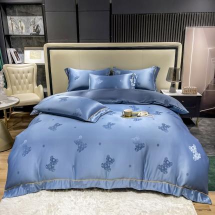 91家纺网 家纺一手货源 找家纺 经年 2023年潮流熊60S贡缎提花水洗真丝天丝四件套 潮流熊-艳兰