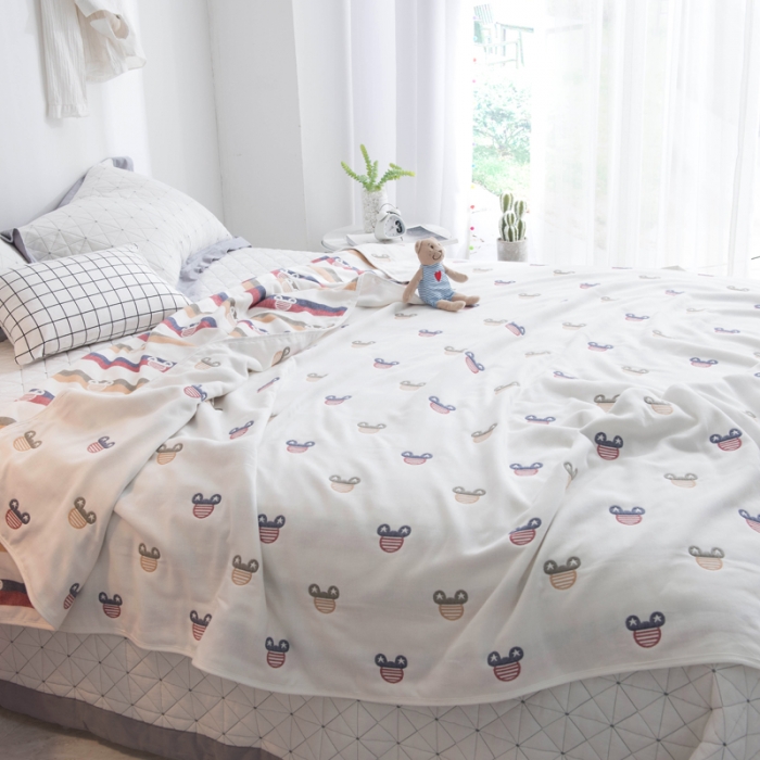 91家纺网 家纺一手货源 找家纺 朴尔 2023新款全尺寸经典六层纱布全棉毛巾被系列 快乐米奇