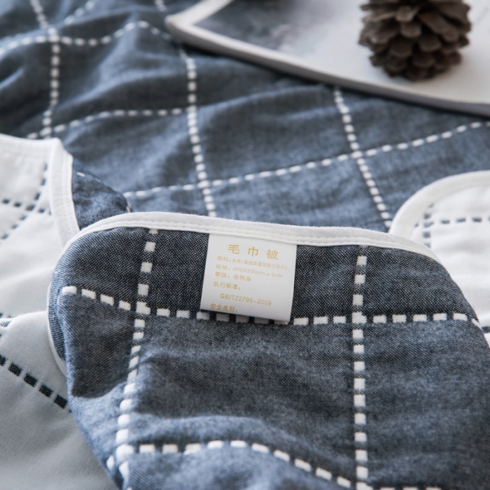 91家纺网 家纺一手货源 找家纺 朴尔 2023新款全尺寸经典六层纱布全棉毛巾被系列 时尚虚线-藏青