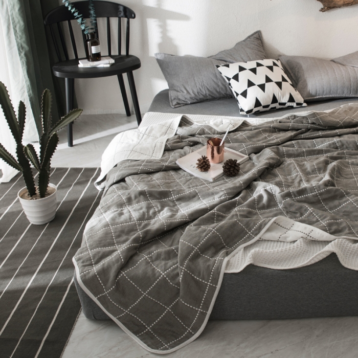 91家纺网 家纺一手货源 找家纺 朴尔 2023新款全尺寸经典六层纱布全棉毛巾被系列 时尚虚线-灰色