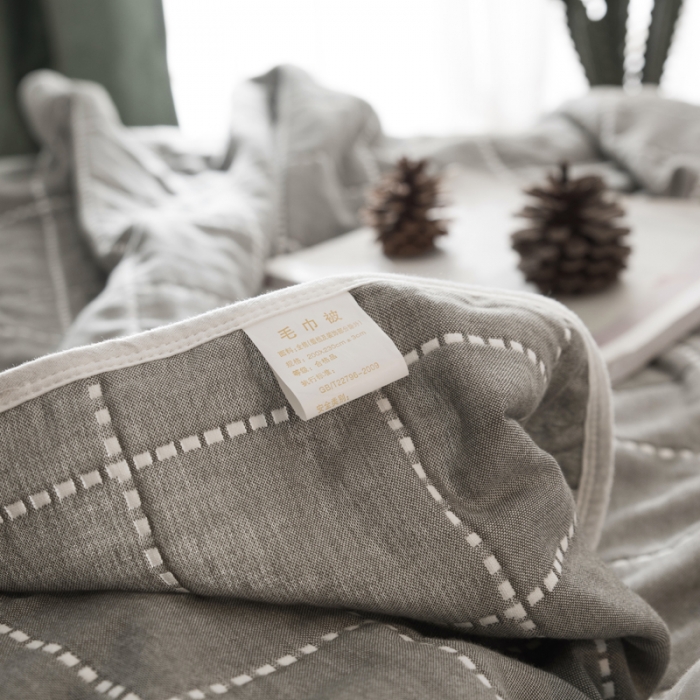 91家纺网 家纺一手货源 找家纺 朴尔 2023新款全尺寸经典六层纱布全棉毛巾被系列 时尚虚线-灰色