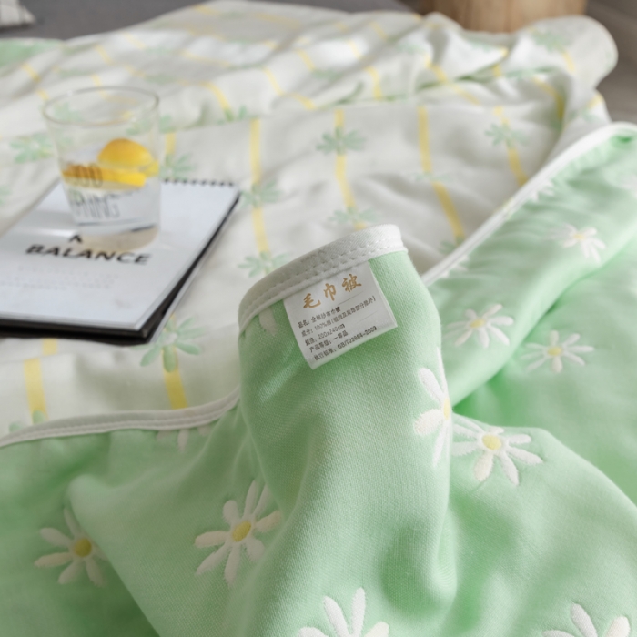 91家纺网 家纺一手货源 找家纺 朴尔 2023新款全尺寸经典六层纱布全棉毛巾被系列 小雏菊-绿