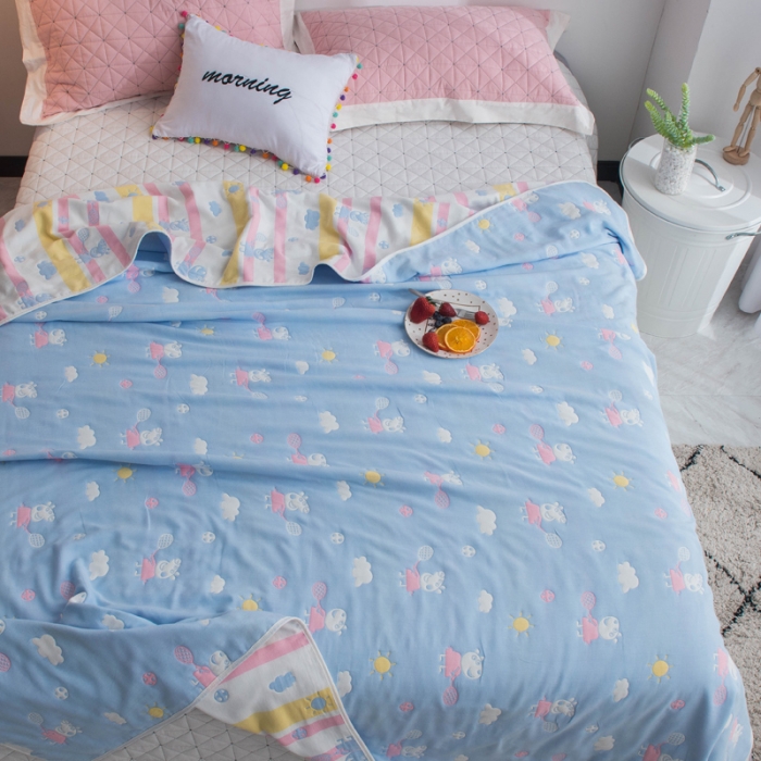 91家纺网 家纺一手货源 找家纺 朴尔 2023新款全尺寸经典六层纱布全棉毛巾被系列 小猪琪琪-兰