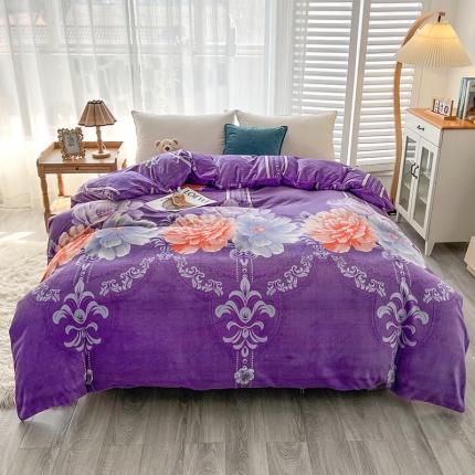 91家纺网 家纺一手货源 找家纺 爱上家居 2023新款牛奶绒保暖单被套 花影紫