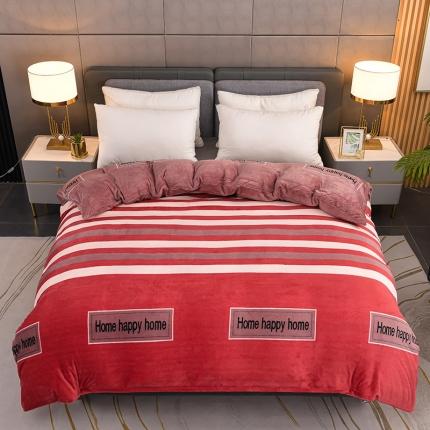 91家纺网 家纺一手货源 找家纺 爱上家居 2023新款牛奶绒保暖单被套 红条纹