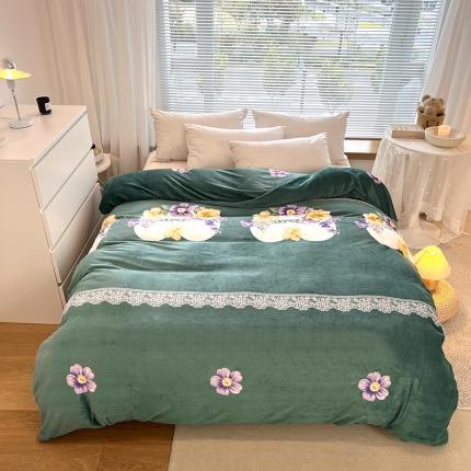 91家纺网 家纺一手货源 找家纺 爱上家纺 2023新款牛奶绒保暖单被套 花香