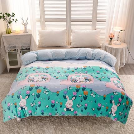 91家纺网 家纺一手货源 找家纺 爱上家居 2023新款牛奶绒保暖单被套 花香兔