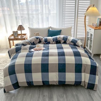 爱上家居 2023新款牛奶绒保暖单被套 蓝格