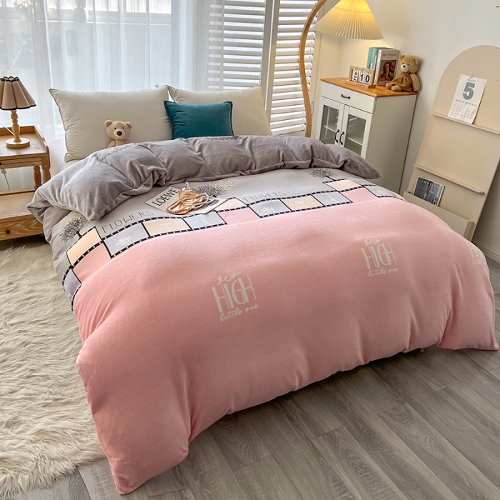 91家纺网 家纺一手货源 找家纺 爱上家居 2023新款牛奶绒保暖单被套 粉红日记