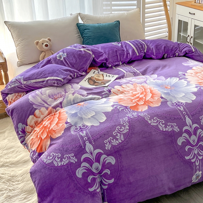 91家纺网 家纺一手货源 找家纺 爱上家居 2023新款牛奶绒保暖单被套 花影紫