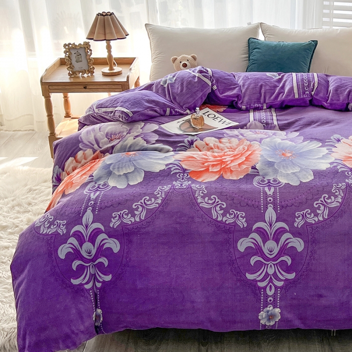 91家纺网 家纺一手货源 找家纺 爱上家居 2023新款牛奶绒保暖单被套 花影紫