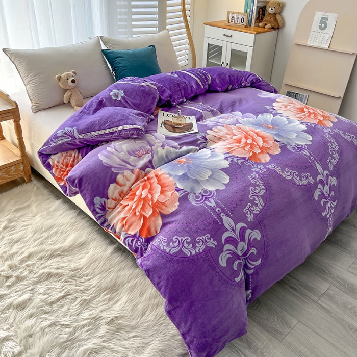 91家纺网 家纺一手货源 找家纺 爱上家居 2023新款牛奶绒保暖单被套 花影紫