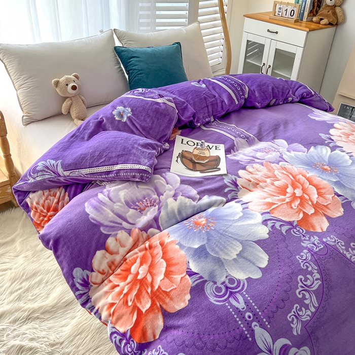 91家纺网 家纺一手货源 找家纺 爱上家居 2023新款牛奶绒保暖单被套 花影紫