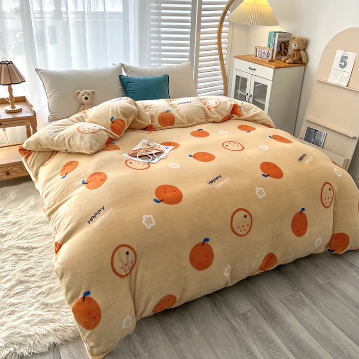 91家纺网 家纺一手货源 找家纺 爱上家居 2023新款牛奶绒保暖单被套 小橘子