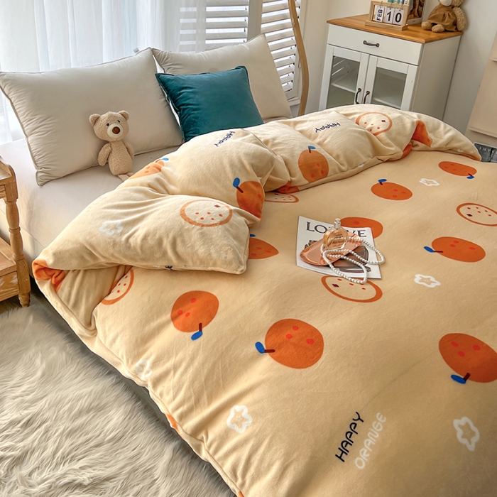 91家纺网 家纺一手货源 找家纺 爱上家居 2023新款牛奶绒保暖单被套 小橘子