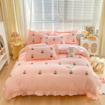 91家纺网 家纺一手货源 找家纺 （总）AB家纺2023新款韩版水洗棉毛巾绣四件套-郁金香系列