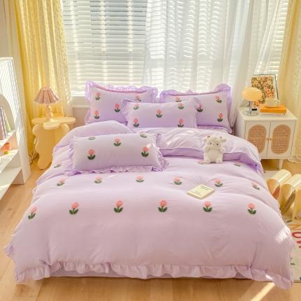 91家纺网 家纺一手货源 找家纺 （总）AB家纺2023新款韩版水洗棉毛巾绣四件套-郁金香系列